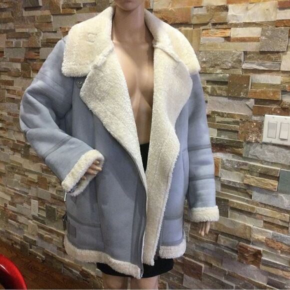 ZARA Blue faux sheepskin jacket - Picture 3 of 15